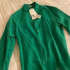 NWT ZARA Linen Shirt - Emerald Green